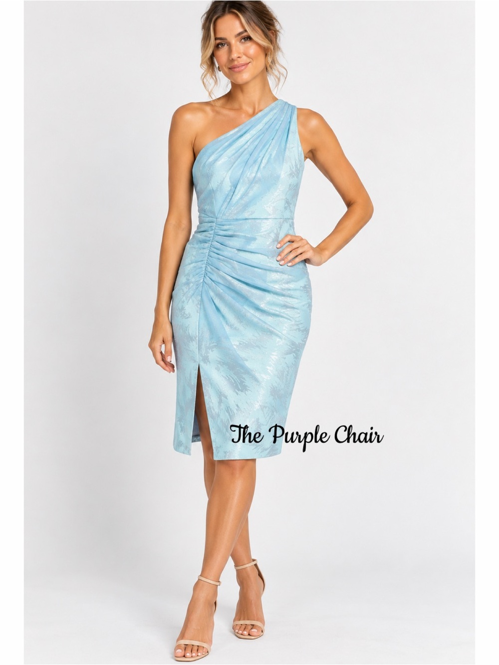 AIDAN MATTOX NWT One Shoulder Sequin Mesh Cocktail Dress *Cloudy Aqua 6